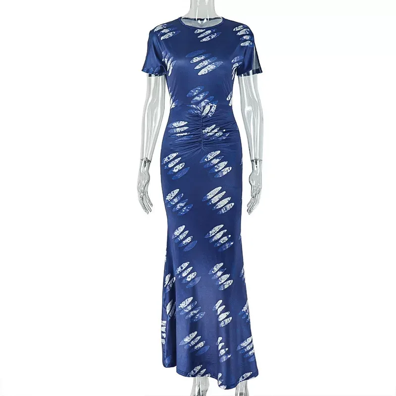Elegant Womens Bodycon Dress Floral Print Short Sleeve Round Neck Chic Style for Parties and Eve