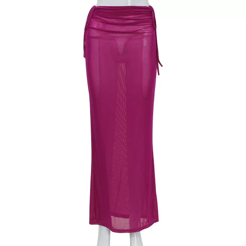 Sheer Mesh Bodycon Skirt High Elasticity Draped Design Pleated Detail Fashionable Evening Wear W