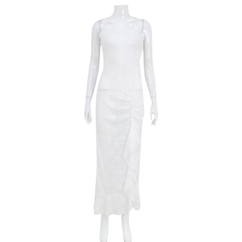 Lace Cami Dress Sheer Backless Split Hem Ruffled Edges Evening Wear Party Dress Wholesale Availa