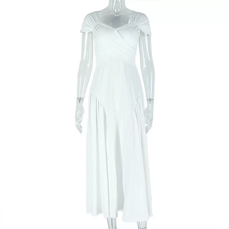 Elegant A Line Maxi Dress V Neck Short Sleeve Pleated Backless Perfect for Evening Events Wholes
