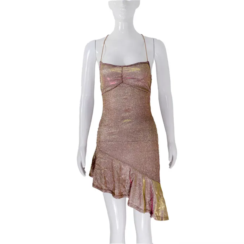 Satin Backless Dress Sexy Fit Colorful Tie Design Asymmetrical Hem Evening Gown for Parties Whol