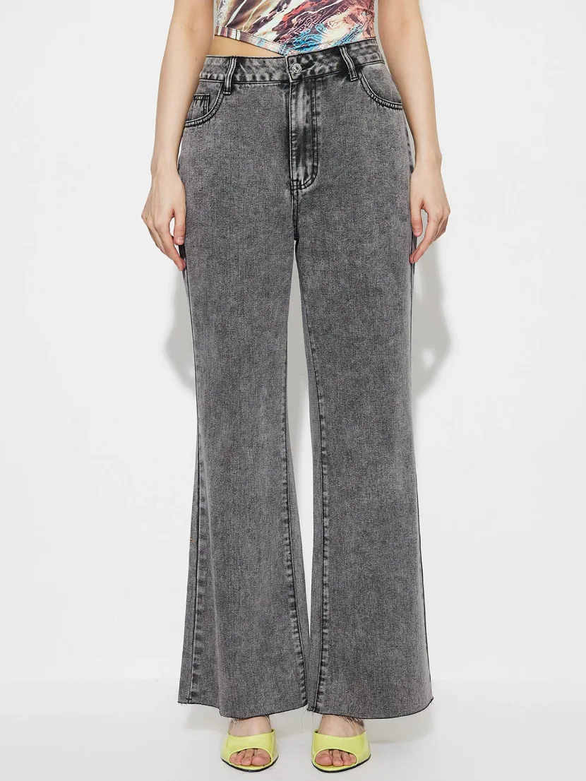 High Waisted Wide Leg Jeans Loose Fit Straight Cut Durable Denim Casual Wear for Women Ready to