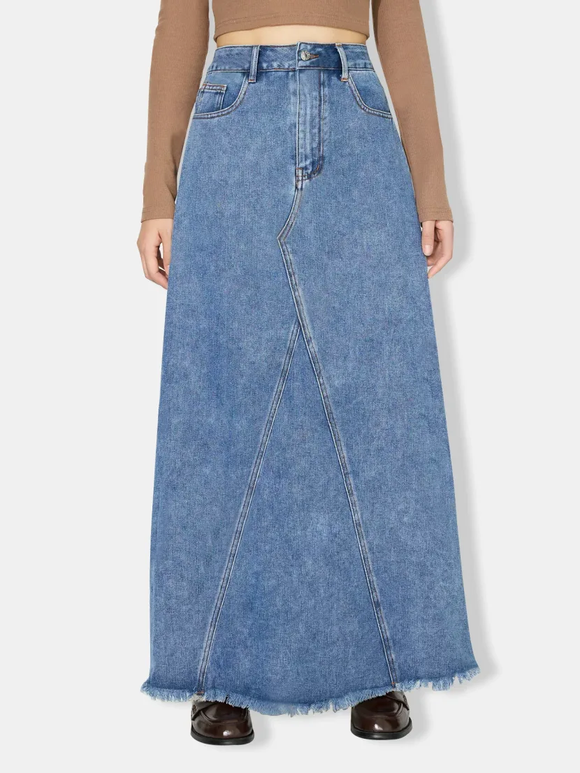 High Waisted Vintage Denim Skirt Casual Style Comfortable Fit Versatile for Everyday Wear Wholes
