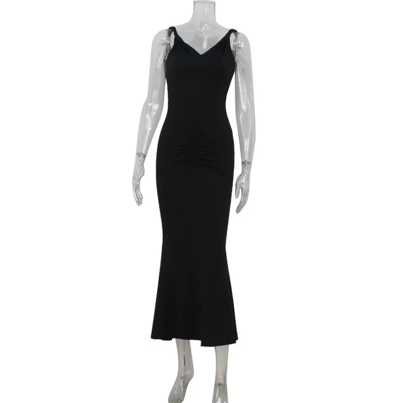 Elegant V Neck Backless Mermaid Maxi Dress Slim Fit Sexy Silhouette High Quality Fabric Perfect