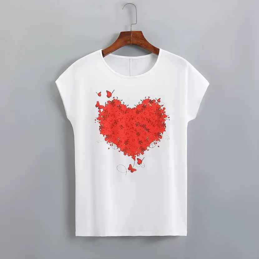 Womens Casual Heart Print T Shirt Comfortable Stylish Spring Summer Wholesale Available custom p