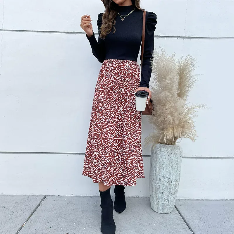 Womens Long Sleeve Color Block Dress Autumn Winter Fashion Casual Vacation Wear Wholesale Availa