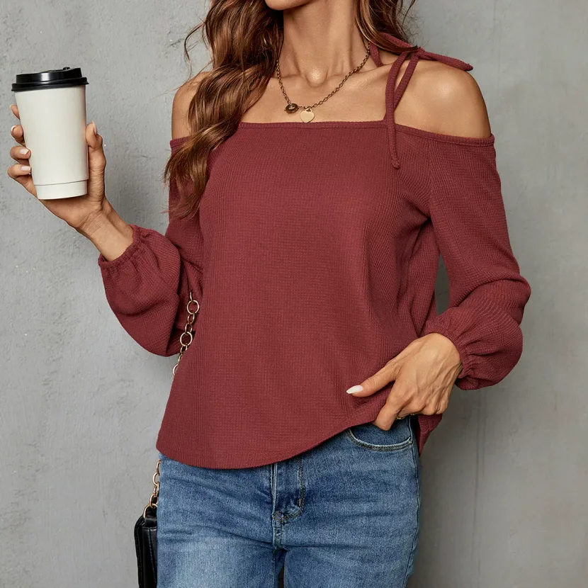 Summer Loose Knit Top Round Neck Long Sleeve Lightweight Fabric Casual Wear for Women Wholesale