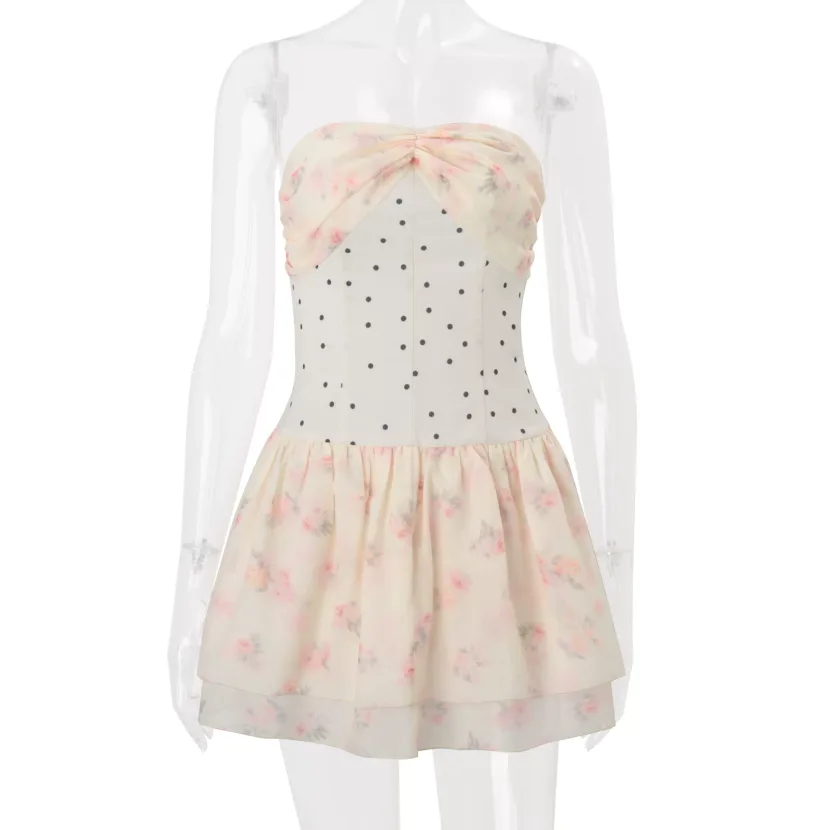 Sweetheart Neckline Ruffle Hem Dress Polka Dot Floral Print Summer Fashion Sweetheart Neckline Ruffle Hem Dress Polka Dot Floral Print Summer Fashion