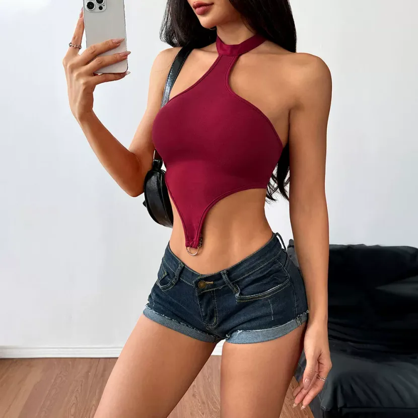 Womens Spring Summer Backless Top Unique Design Halter Neck Sexy Style Perfect for Casual Outing