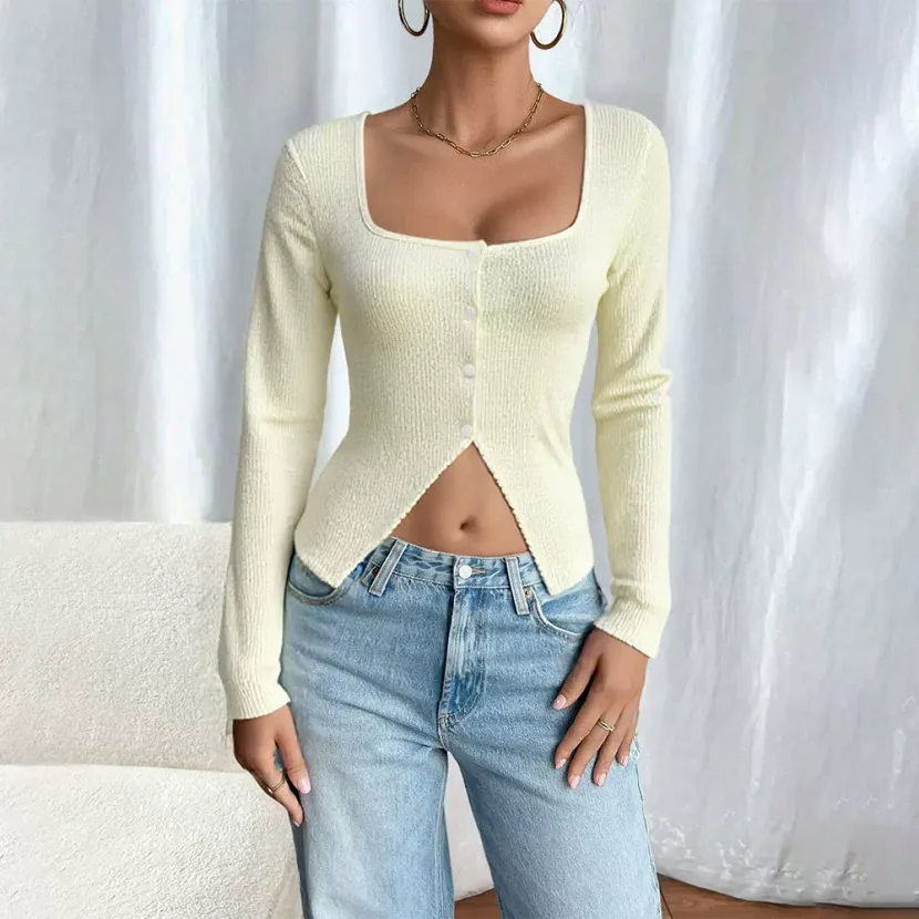 Sexy Crop Top T Shirt Long Sleeve Unique Design Spring Summer Womens Fashion for Casual Wear Who