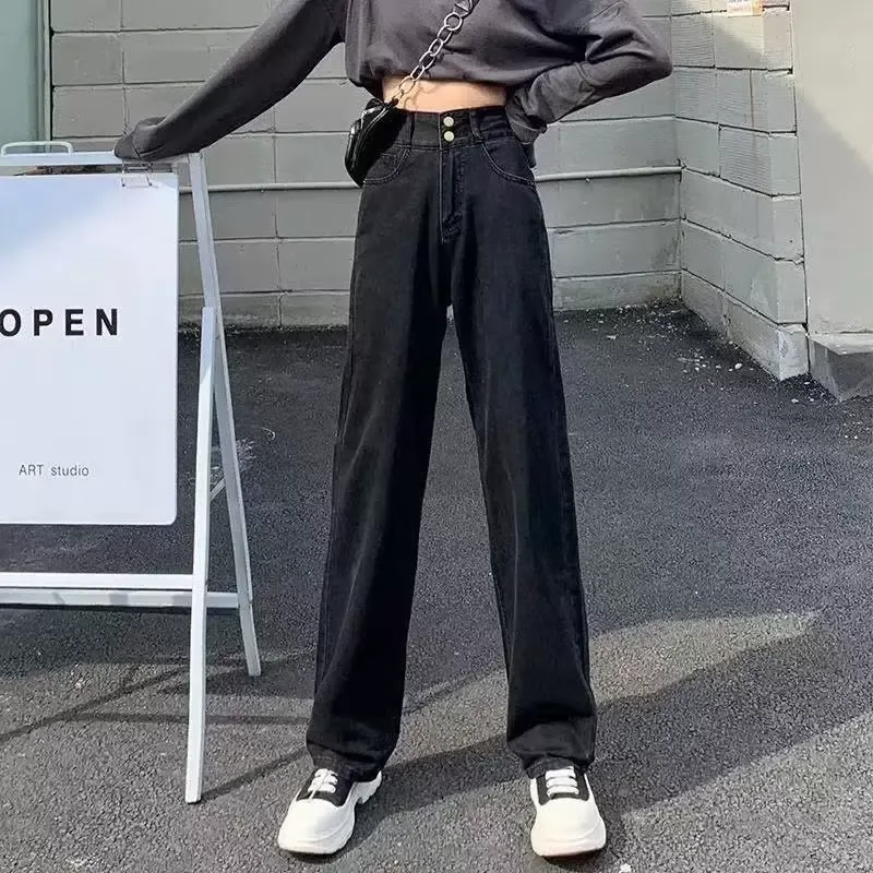 高腰阔腿牛仔裤女2023春秋新款小个子宽松大码显瘦垂感拖地直筒裤