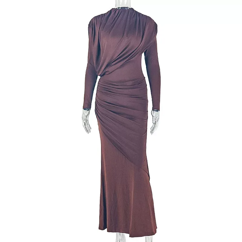 Womens Bodycon Dress High Neck Long Sleeve Pleated Design Casual Office Wear Wholesale Available