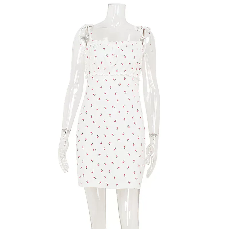 Floral Print A Line Mini Dress Sweet and Fresh Style Summer Casual Wear for Young Women Wholesal