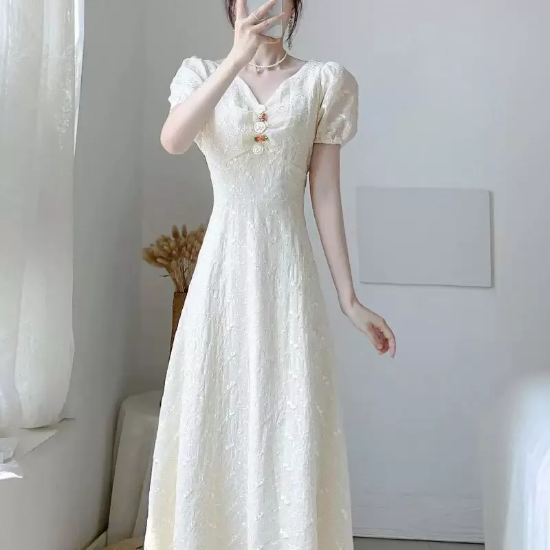 Womens Summer Dress Lightweight V Neck A Line Waist Tie Elegant Apricot Color bulk order