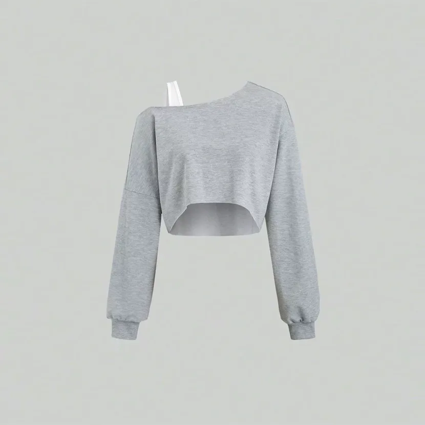 Womens Trendy Sports T Shirt Asymmetrical Neckline Long Sleeve Spring Summer Style Wholesale Ava