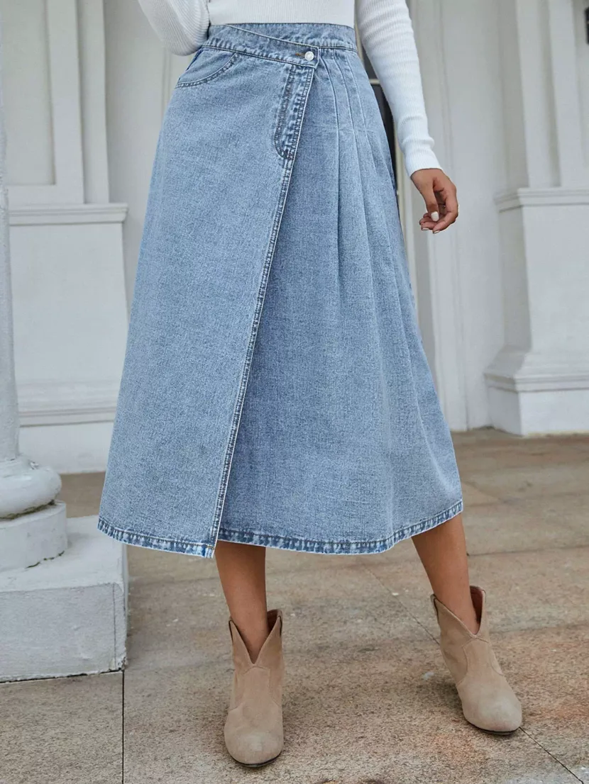 High Waisted A Line Denim Skirt Casual Trendy Slim Fit Womens Fashion for Everyday Wear Wholesal