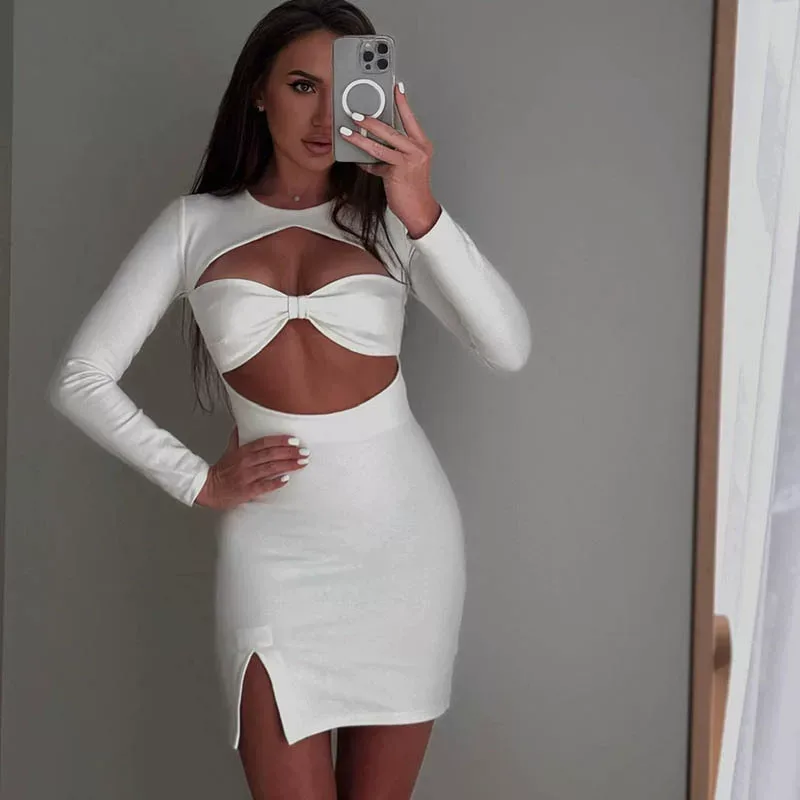 Strapless Hollow Out Long Sleeve Dress Slim Fit Elegant Style Summer Fashion Wholesale Available