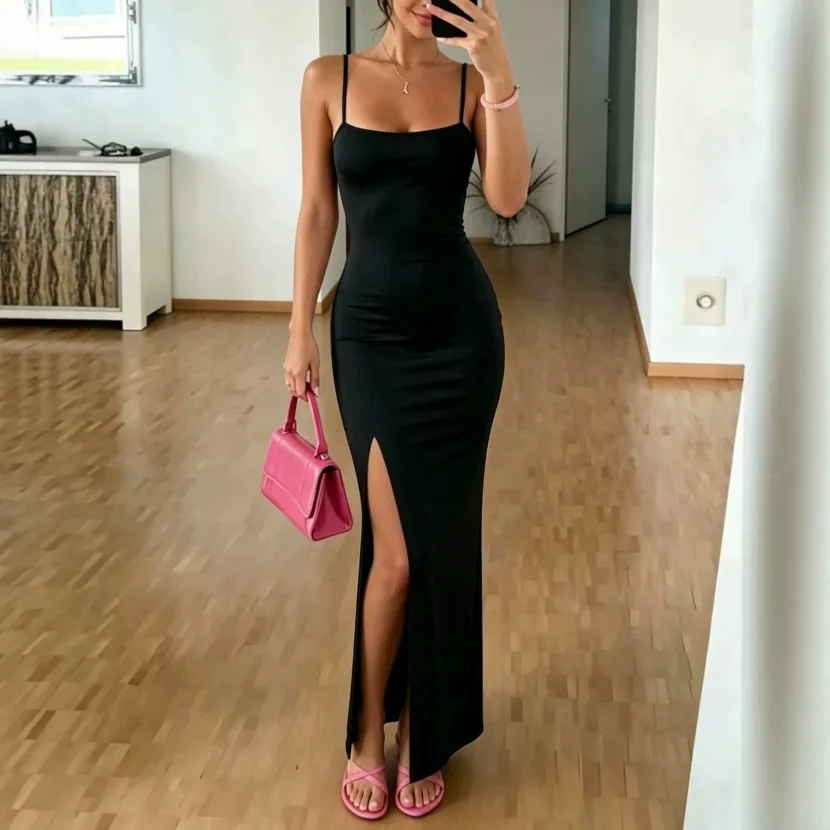 Bodycon Midi Dress Slim Fit Adjustable Straps Versatile Style Perfect for Dates and Vacations Wholesale Available