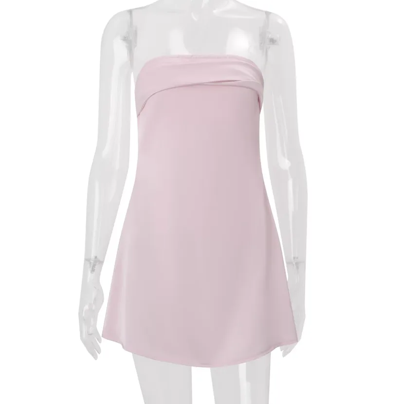 Off Shoulder Satin Mini Dress Solid Color Backless Spring Chic and Elegant for Parties Wholesale