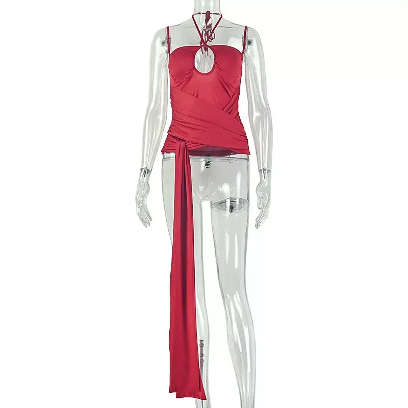 Summer Sleeveless T Shirt Solid Color Ruffled Design Backless Slim Fit Casual Wear for Women Who
