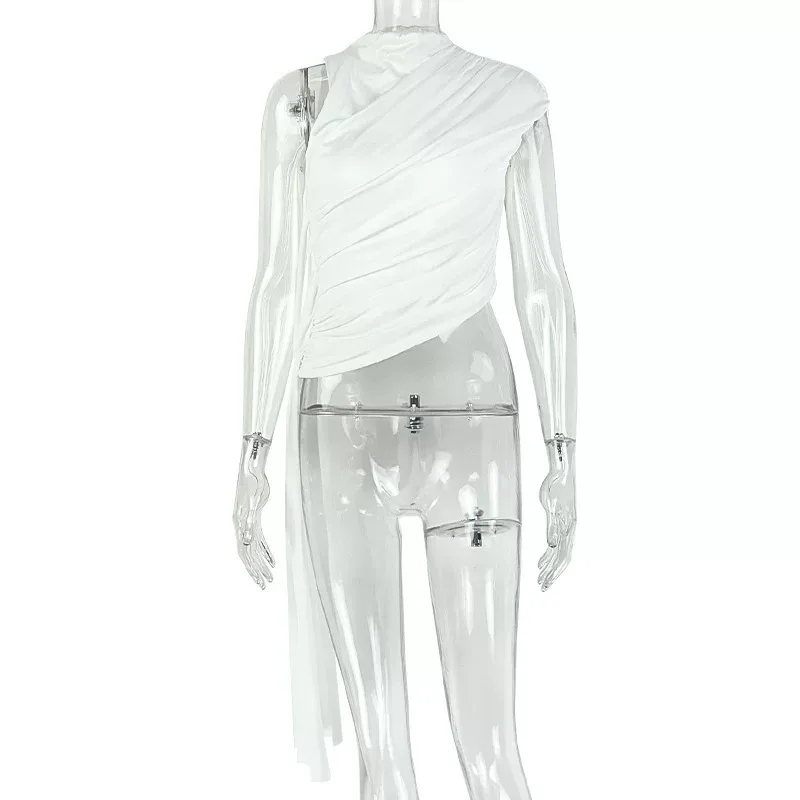 Womens Asymmetrical Sleeveless T Shirt Solid Color Slim Fit Tie Detail Casual Summer Top Wholesa