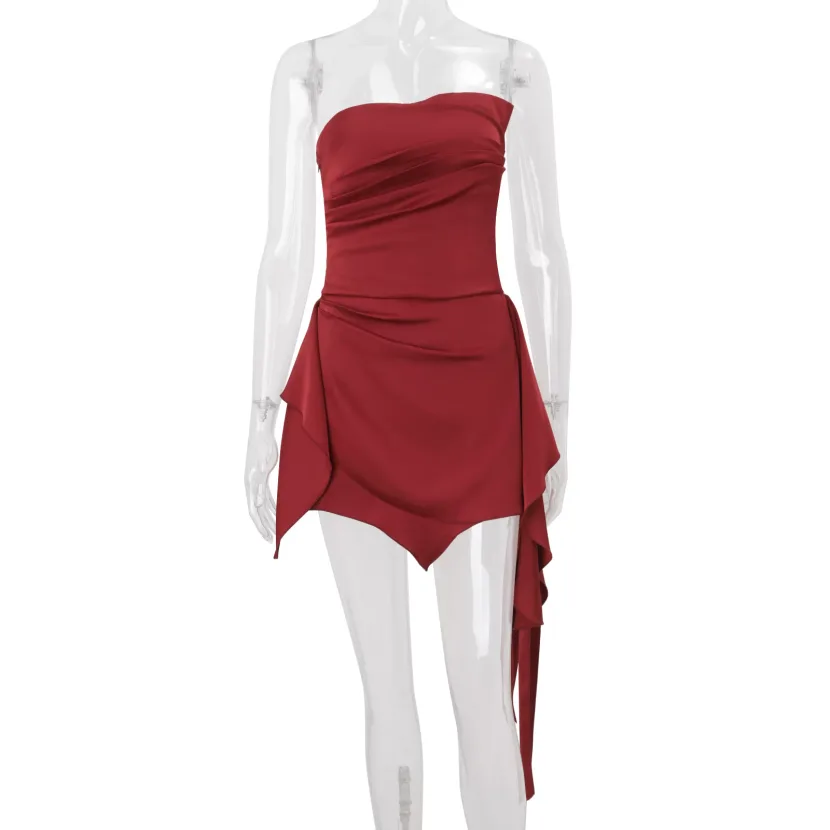Chic Womens Strapless Dress Elegant Backless Design Ruching Detail Slim Fit Perfect for Winter E