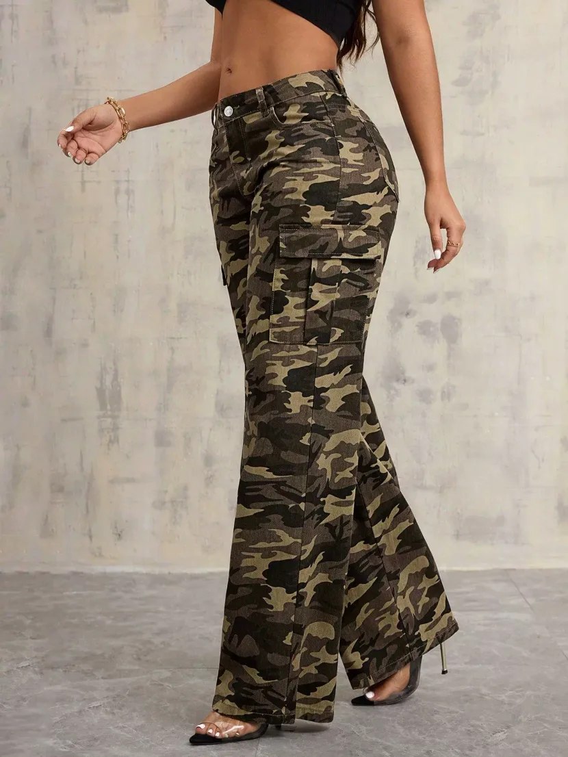 Camouflage Wide Leg Cargo Pants Casual Style Streetwear Trend Comfortable Fit Wholesale Availabl