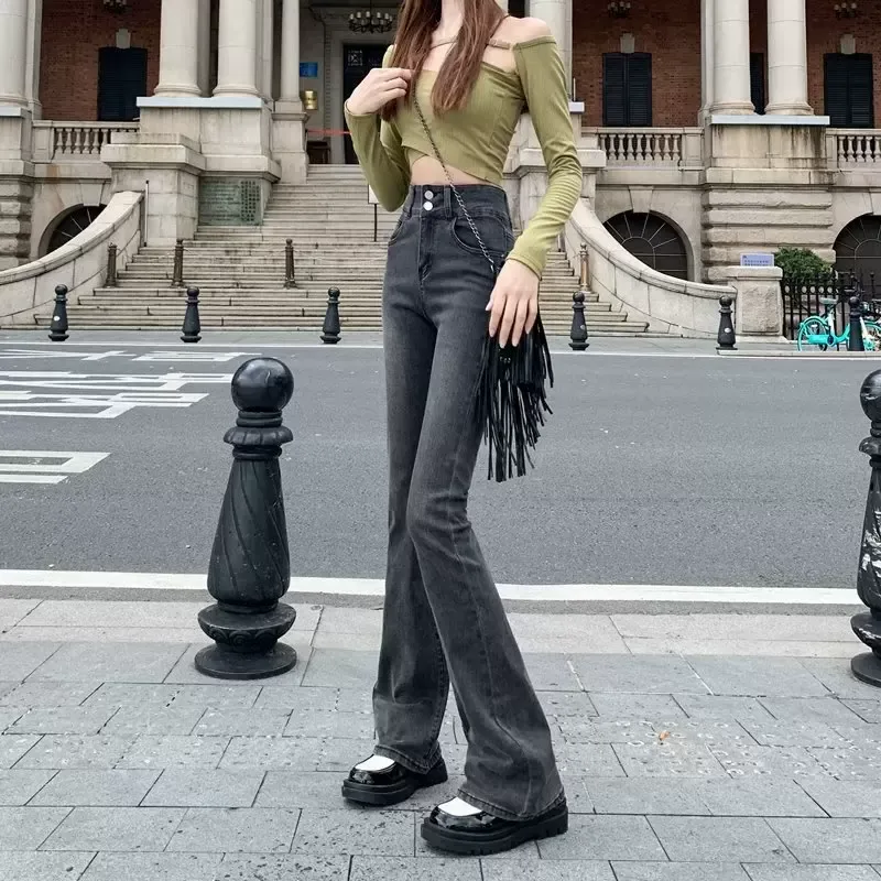 欧洲站喇叭牛仔裤女2023春秋新款学生时尚百搭显瘦休闲直筒长裤潮