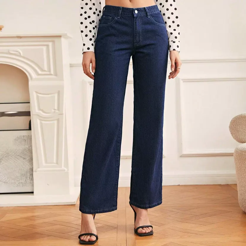 High Waisted Straight Leg Jeans Fashionable Vintage Style Casual Wear for Women Wholesale Availa