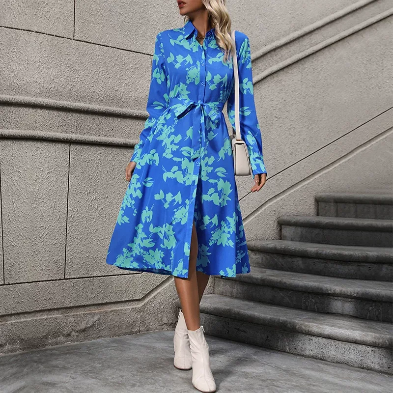 Long Sleeve Printed Dress European and American Style Fall Collection Wholesale Available custom