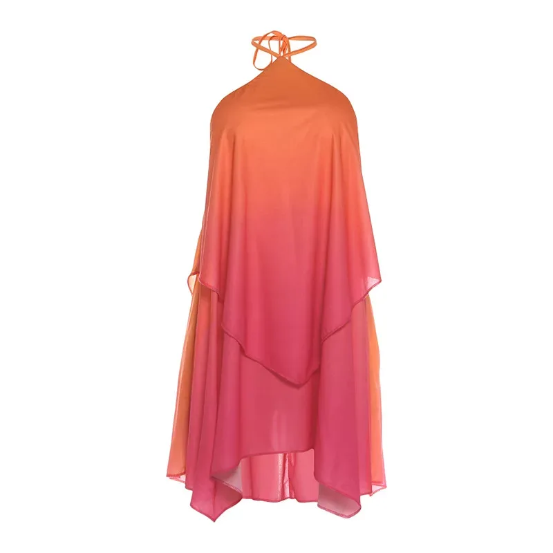 Summer Womens Fashion Dress Halter Neck Backless Bodycon Fit Gradient Color Perfect for Parties