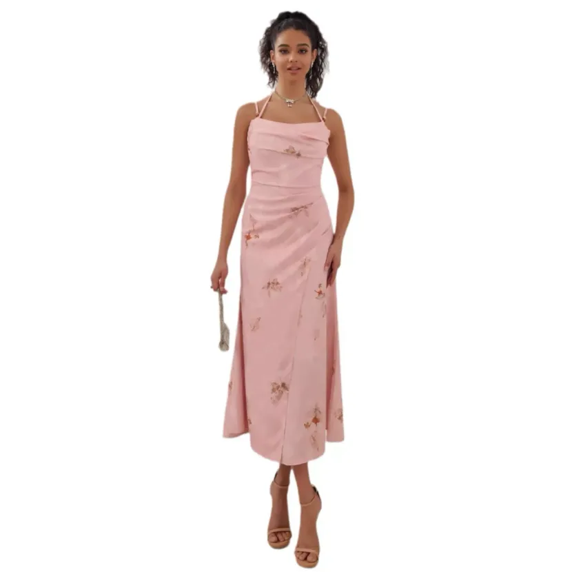 Elegant Pink A Line Midi Dress High Quality Fabric Chic Design Perfect for Spring Summer Events