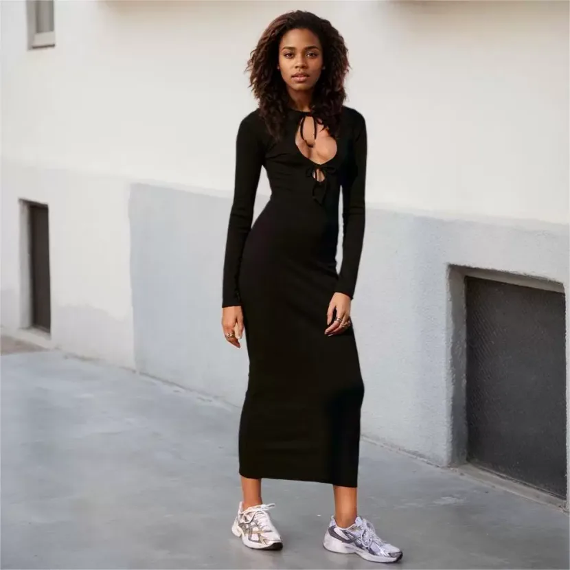 Casual Maxi Dress Comfortable Versatile Slim Fit Spring Summer Style for Work or Leisure Wholesa