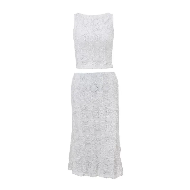 Summer Womens Two Piece Set Stylish Casual Design Round Neck Short Crop Top and Skirt Perfect fo