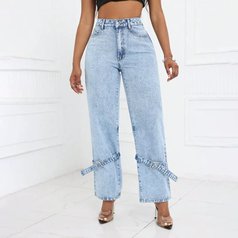 High Waisted Loose Fit Straight Leg Jeans Womens Denim Trousers Casual Wear for Everyday Use Who