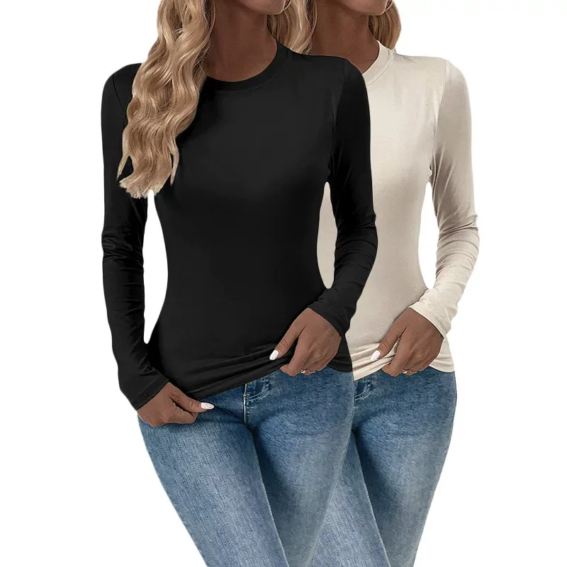 Spring Autumn Womens Tops Slim Fit Built in Bra Solid Color Versatile Style Wholesale Available