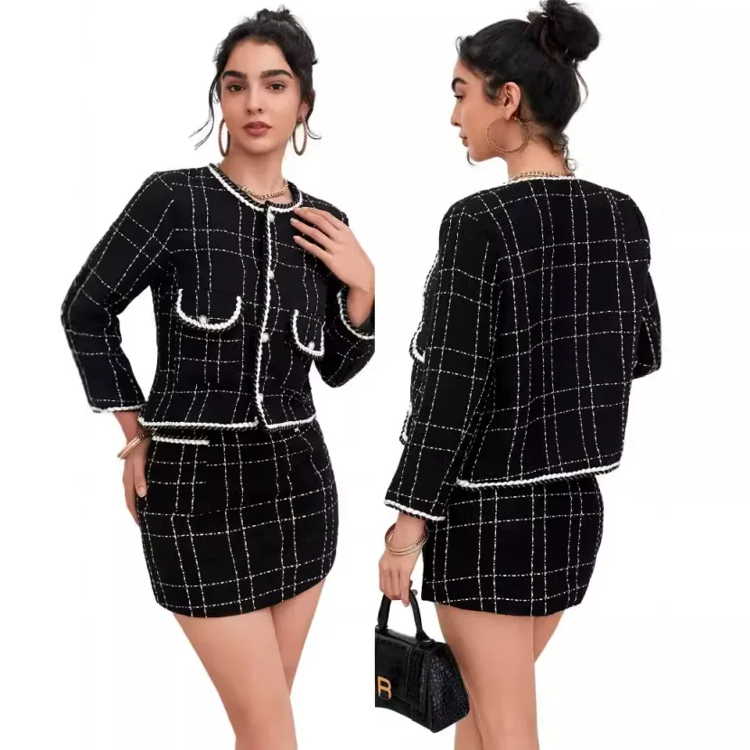Chic Two Piece Set Elegant A Line Skirt Stylish Tweed Fabric Vintage Inspired Perfect for Partie