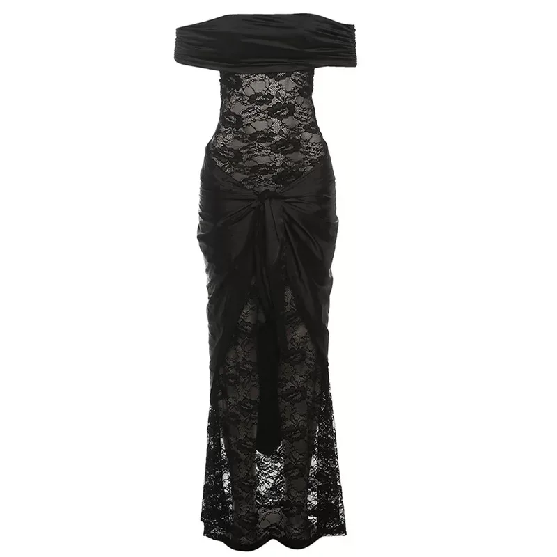 Womens Long Lace Patchwork Off Shoulder Dress Slim Fit Elegant Autumn Fashion Wholesale Availabl