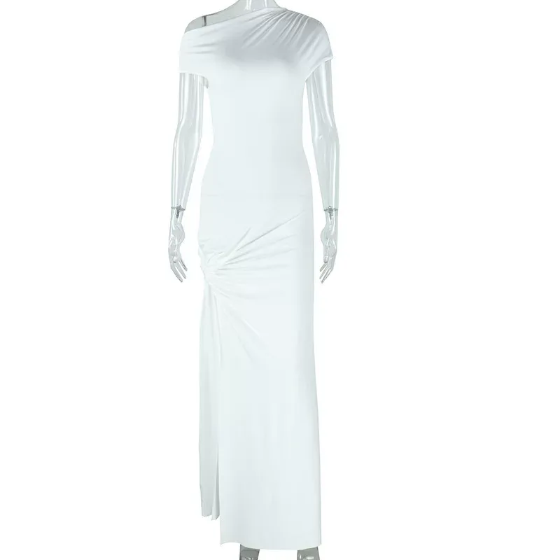 Elegant Womens Dress Solid Color Asymmetrical Hem Short Sleeve Sexy Slit Tie Detail Perfect for