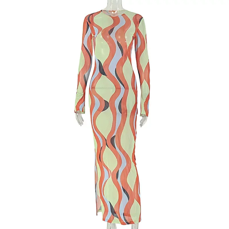 Fashionable Womens Bodycon Dress Round Neck Long Sleeve Comfortable Fit Versatile for Casual or