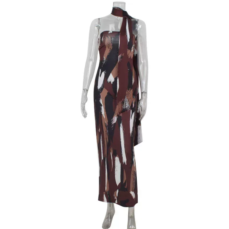Elegant Floral Print Strapless Maxi Dress Sexy Open Back Slim Fit Spring Fashion Perfect for Par