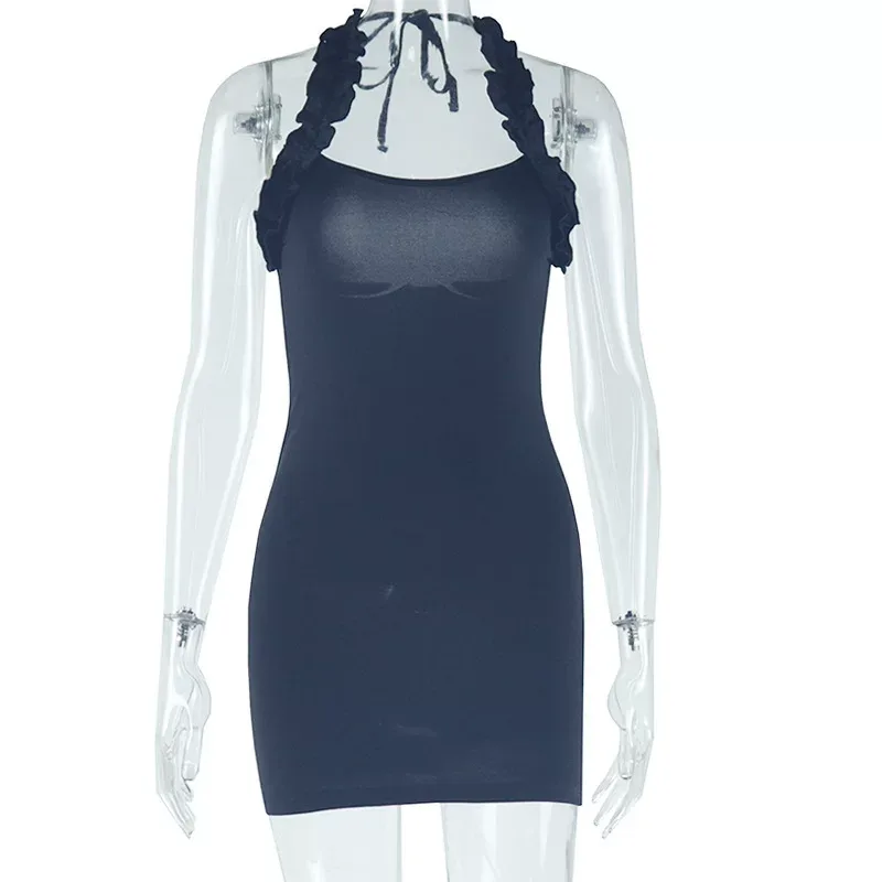 Womens Fashion Dress Solid Color Ruffled Hem Sleeveless Backless Bodycon Casual or Party Wear Wh