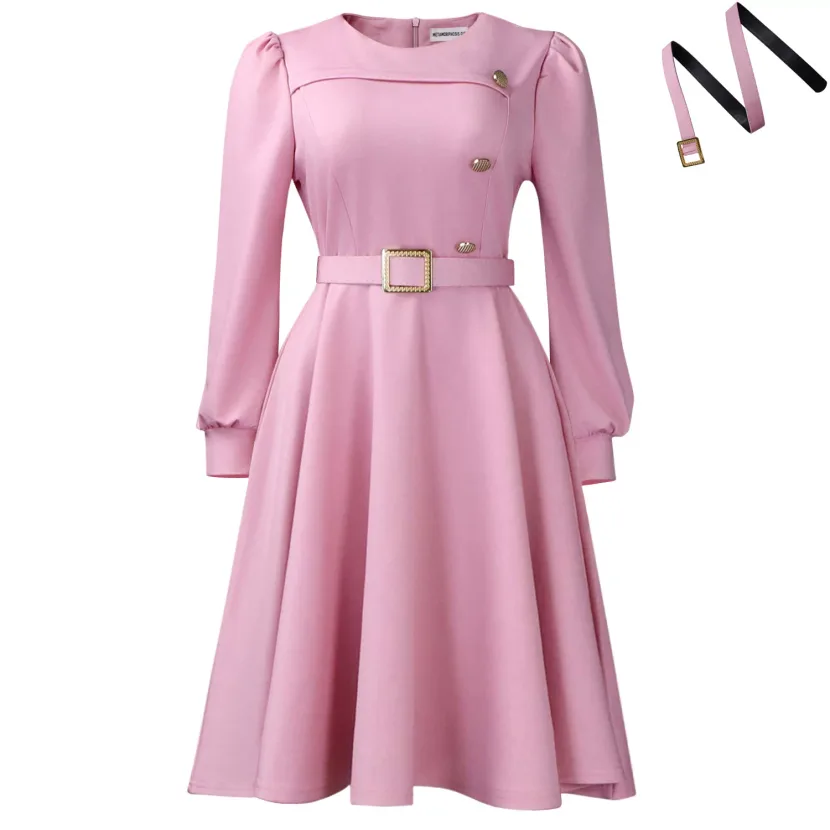 A Line Dress Long Sleeve High Waist Round Neck Solid Color Elegant Party Wear Wholesale Availabl