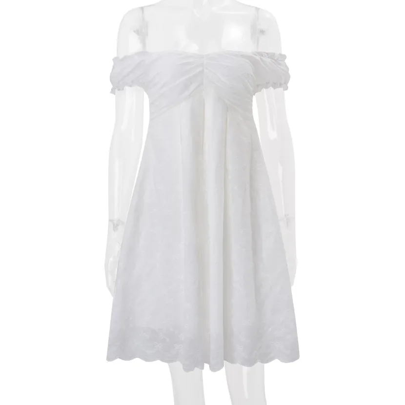 Womens Summer Dress Sweetheart Neckline Puff Sleeves Loose Fit Solid Color low MOQ