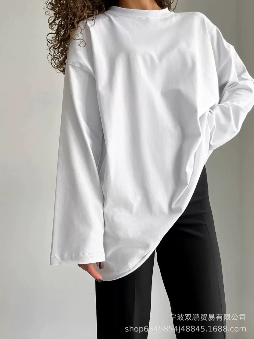 Womens Loose Fit Long Sleeve T Shirt 100 Cotton Distressed Design Casual Style Perfect for Sprin