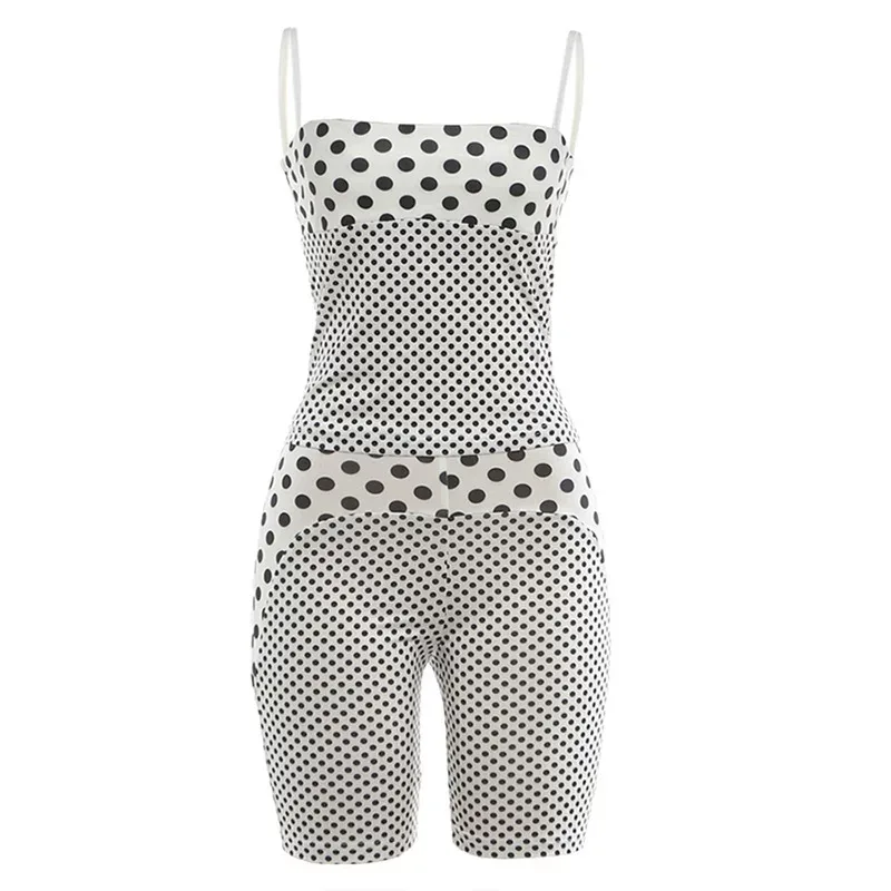 Vintage Polka Dot Print Womens Summer Set Sexy Fitted Cami Top with High Waisted Shorts Casual Wear for Summer