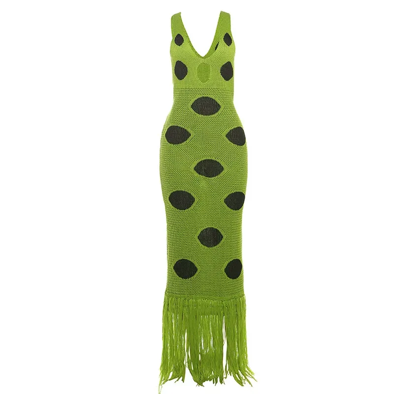 Sleeveless Polka Dot Print Dress Fashionable Sexy Slim Fit Hollow Out Design Perfect for Summer