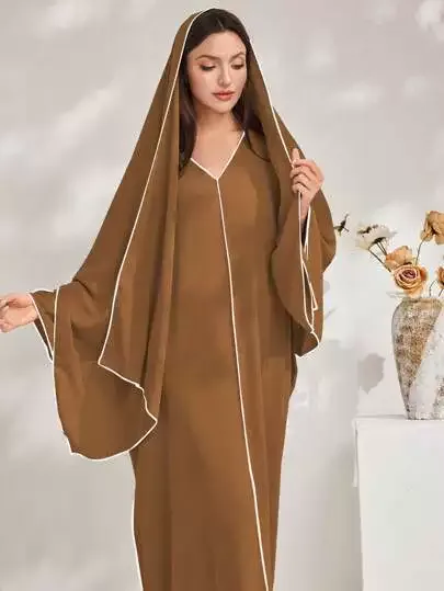 Al Najma Women s Solid Color V Neck Batwing Sleeve Loose Str