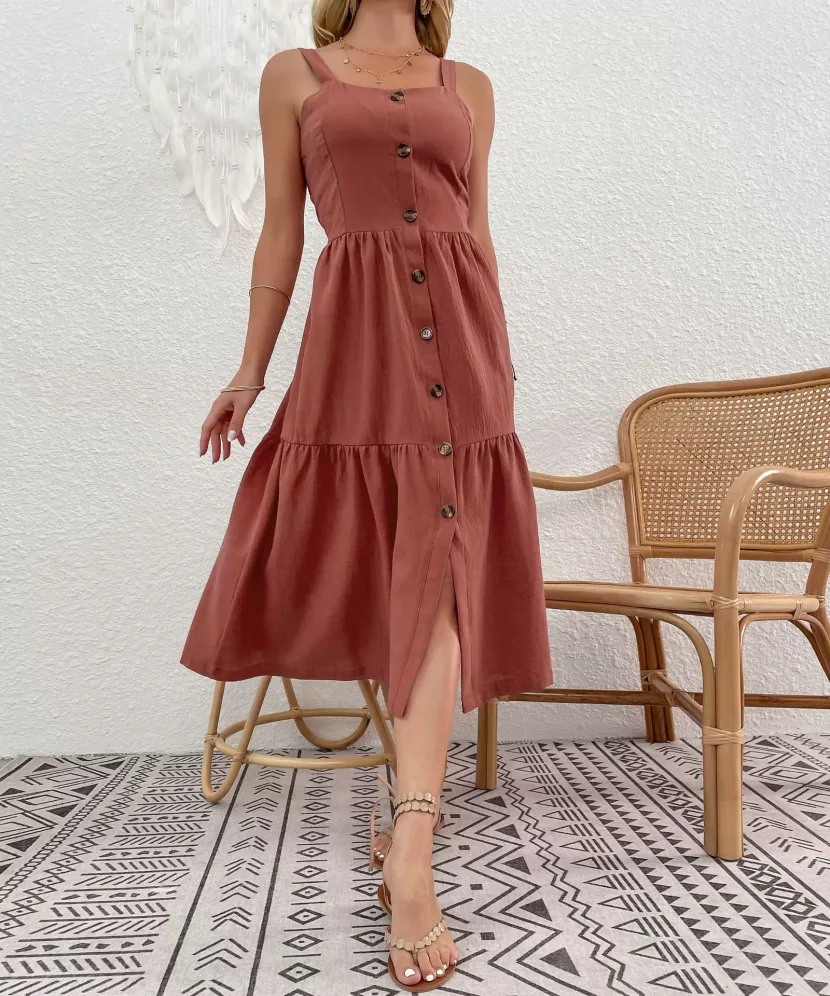 Cotton Linen Maxi Dress Simple Solid Color Sleeveless Casual Style Perfect for Summer Vacations