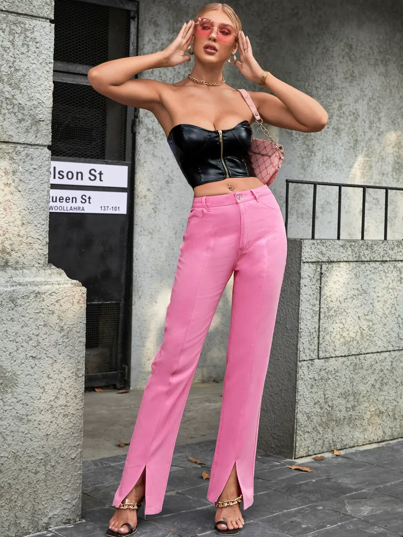 High Waisted Flared Jeans Sexy Split Design Slim Fit Versatile Style Casual Wear for Women Whole